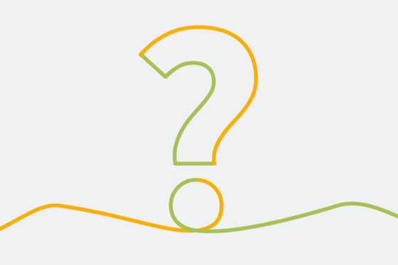 Grafische Darstellung eines Fragezeichens als orange-grüne Bändergrafik