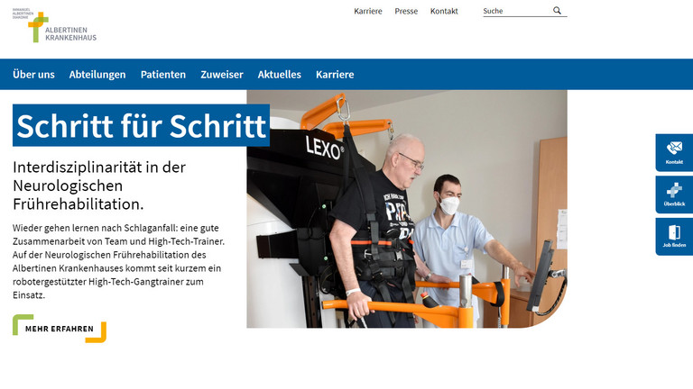 Screenshot neue Webseite nach dem Relaunch, Albertinen Krankenhaus Hamburg-Schnelsen